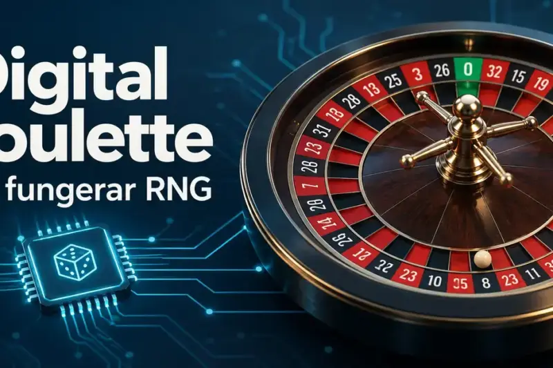 Illustration av ett digitalt roulettehjul och ett mikrochip med texten ”Digital roulette – Så fungerar RNG”.