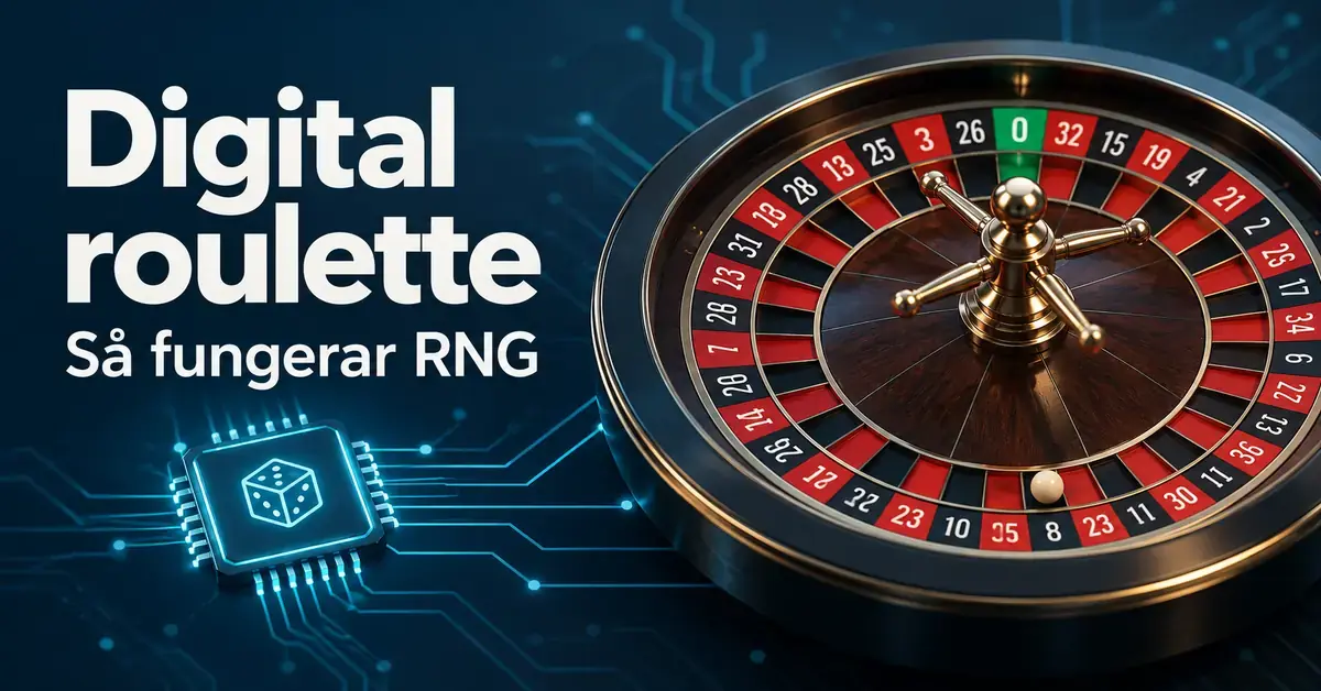 Illustration av ett digitalt roulettehjul och ett mikrochip med texten ”Digital roulette – Så fungerar RNG”.