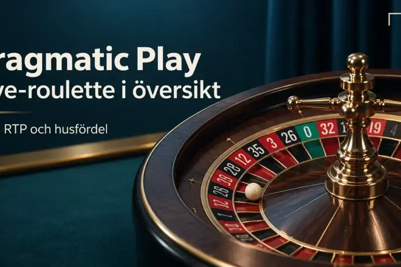 Roulettehjul och kula mot mörk turkos bakgrund med texten ”Pragmatic Play – Live-roulette i översikt” och en kameraikon som symboliserar livesändning.