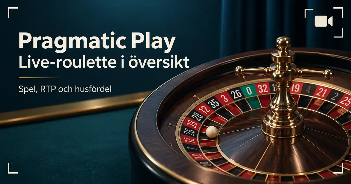 Roulettehjul och kula mot mörk turkos bakgrund med texten ”Pragmatic Play – Live-roulette i översikt” och en kameraikon som symboliserar livesändning.