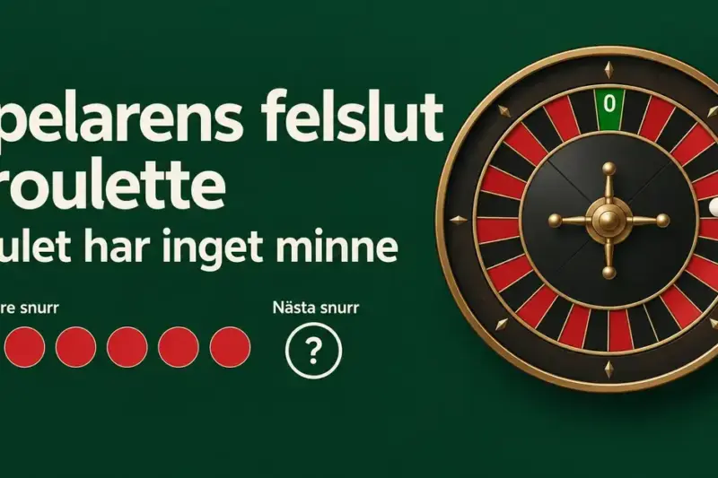 Illustration av ett roulettehjul och sex röda resultat följda av ett frågetecken som visar att tidigare snurr inte påverkar nästa.